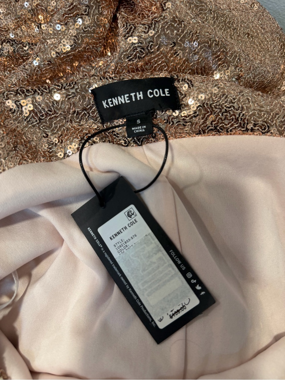Kenneth Cole Rose Gold Sequin Cowl Neck Sleeveless Slip Dress - Size Small - Picture 16 of 16